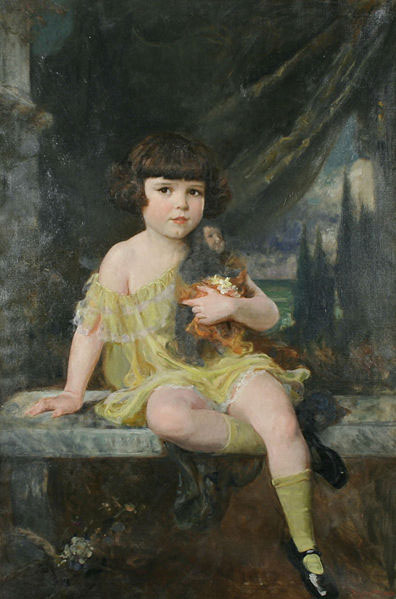 Young Girl in Yellow Dress Holding her Doll,